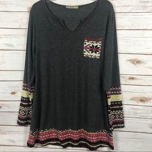MIUSEY GREY TUNIC WITH AZTEC DETAILS SIZE XL